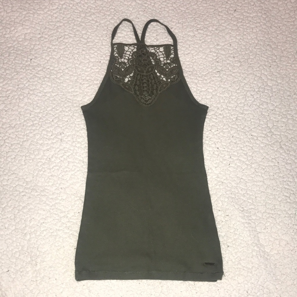 army green lace tank